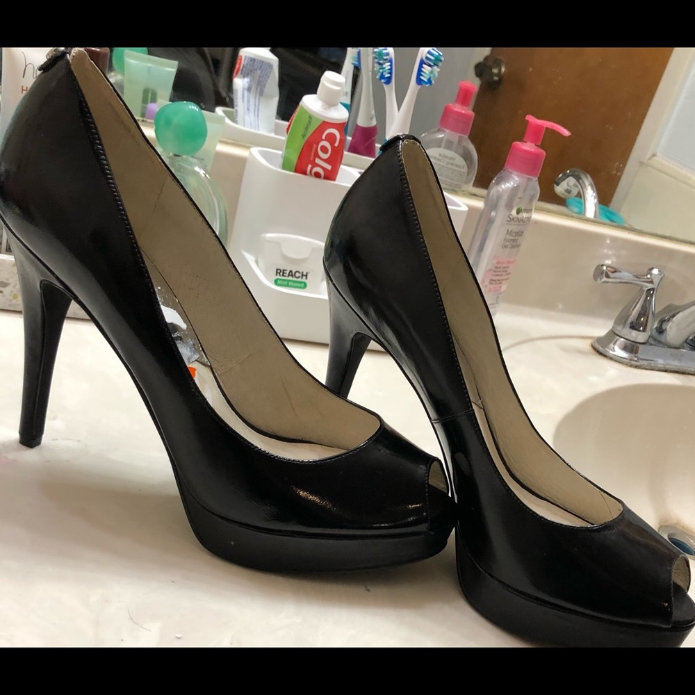 Michael Kors black patent peep toe pumps